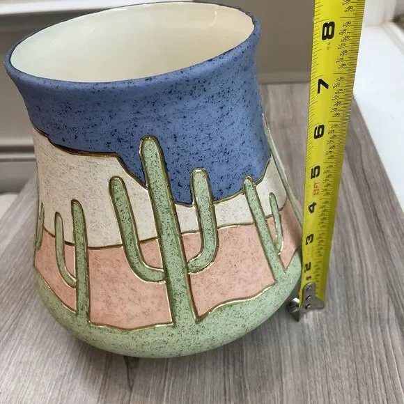 Southwestern style pottery cactus Desert gold accent large